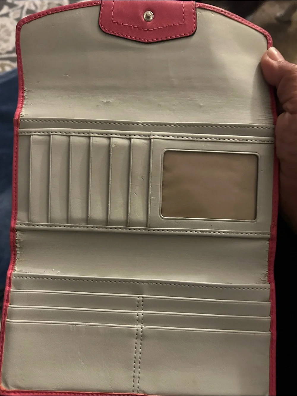 Coach Coral-Pink Leather Continental Wallet with Gold Logo